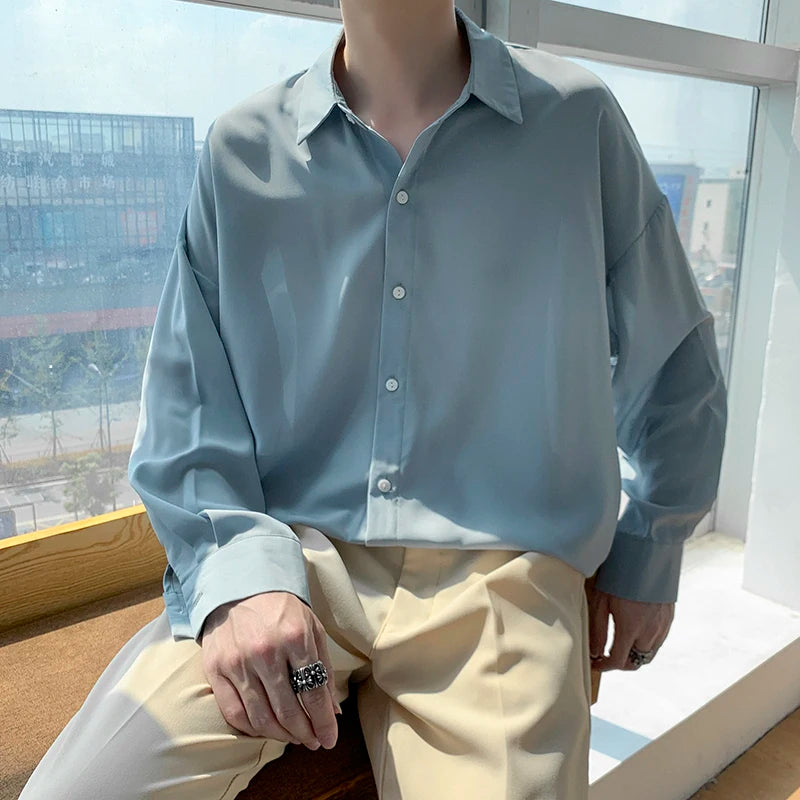 Hehope Black Long sleeved Shirts Men Solid Lapel Shirt Korean Comfortable Blouses Men Casual Loose Classic Summer Autumn Shirt