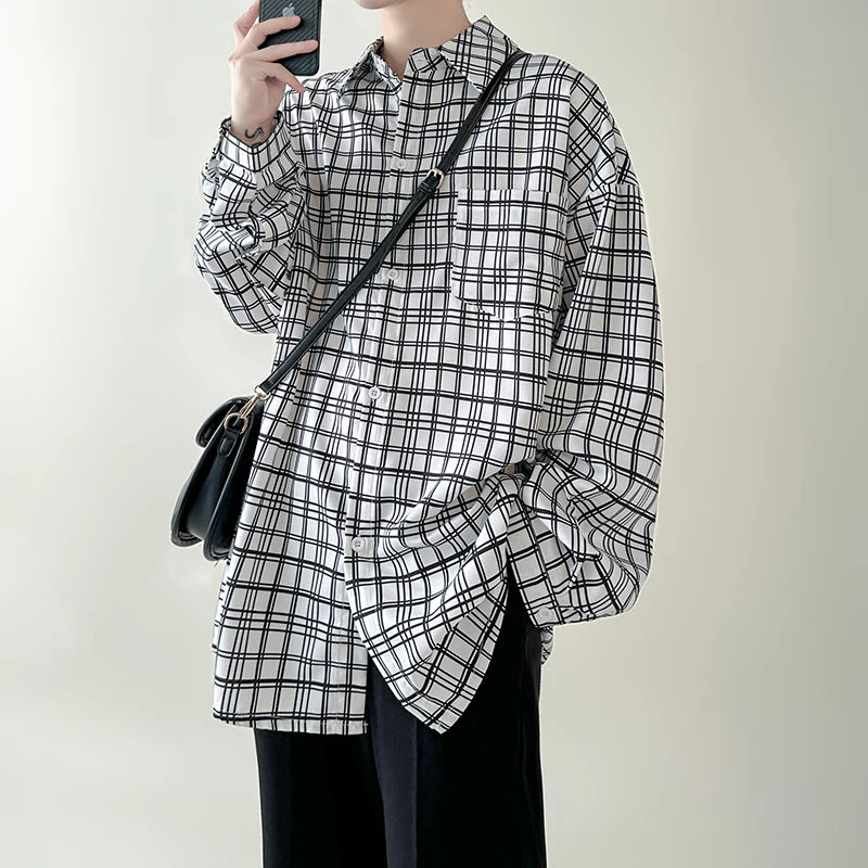 Hehope 4 Colors Plaid Men Blouses Harajuku Checked Shirts Men High Quality Autumn New Oversize Streetwear Retro Men's Handsome Shirt