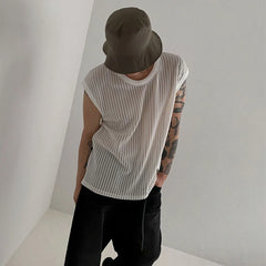 Hehope Y2K Style Hollow Out Knitted Tank Tops Men Summer New Fashion Streetwear O Neck Sleeveless Knit Vest Leisure Mens Knit Camisoles