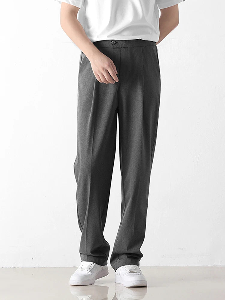 Hehope 2024 New Summer Casual Pants Men Korean Fashion Banding Waist Straight Long Slacks Loose Draped Suit Pants Male Grey Trousers