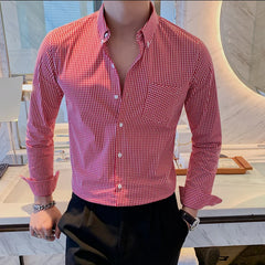 Hehope Shirts for Men Long Sleeve Autumn New British Style Striped Plaid Casual Slim Fit Formal Dress Camisas Fashion Men Clothing