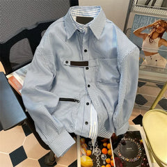 Hehope 2024 Spring  Autumn Design Fake Two Piece Striped Hong Kong Style Workwear Raspy and Handsome Long Sleeve Trendy Men's Shirt