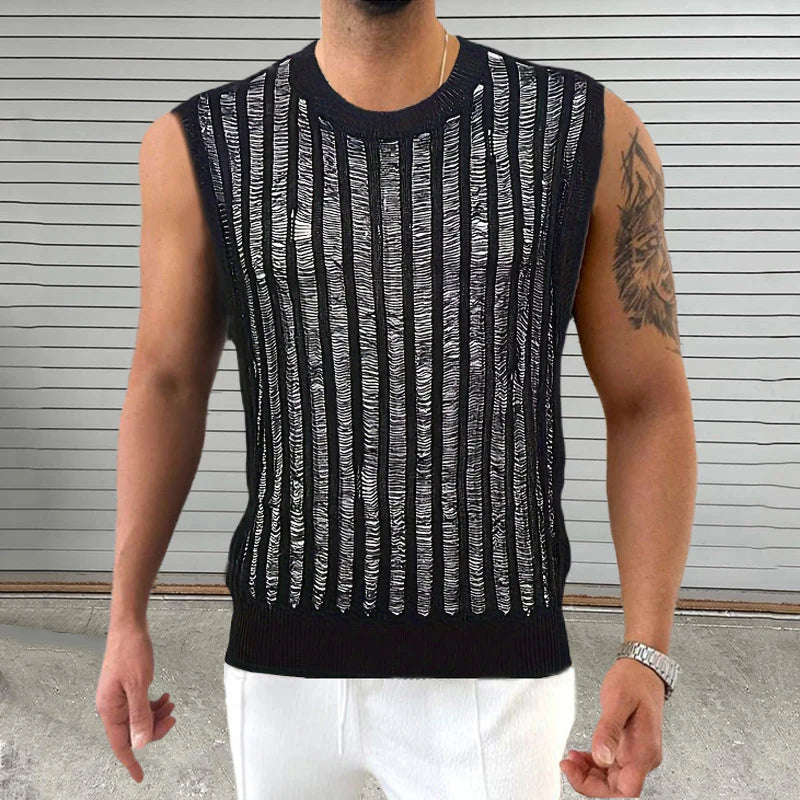 Hehope Sexy See Through Breathable Knit Tank Top Mens Summer Casual Sleeveless Crew Neck Knitted Camisoles Men Vintage Slim Vest Male