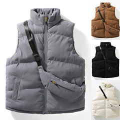 Hehope 2024 Autumn New Men's Corduroy Vest Jacket with Backpack Two Piece Set Thick Warm Men Sleeveless Waistcoat Fashion Vests