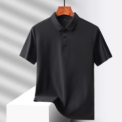 Hehope Summer Ice Silk Quick Drying Loose Polo Shirt Middle Aged Men's Solid Lapel Button Simple Versatile Casual Thin Short Sleeve Top