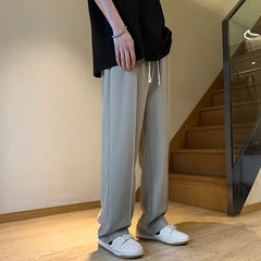 Hehope Gray/Black Spring Summer Ice Silk Straight Pants Men's Pleated Loose Casual Mopping Trousers Trend Daily Streetwear Harem Pants