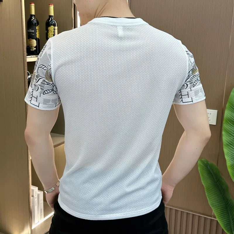 Hehope LuxuryPrint T-shirts Men's Summer Slim Fit Casual Round Neck Tshirts Breathable Comfort Tee Tops Social Party Men Clothing