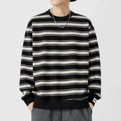 Hehope Brand Black White Striped Sweatshirt Male O Neck 2024 Autumn Winter New Sweatshirt Man Loose Classics Korean Streetwear