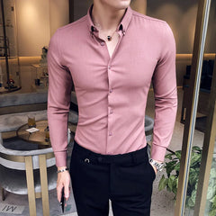 Hehope Mens Exquisite Solid Color Shirt Yingya Gentleman Style Youth High-quality Long-sleeved Business Men's Casual Slim-fit Shirt