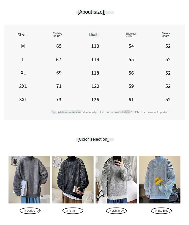 Hehope High neck sweater men's autumn and winter loose couple's sweater ins Korean fashion high street ruffian handsome outer wearing