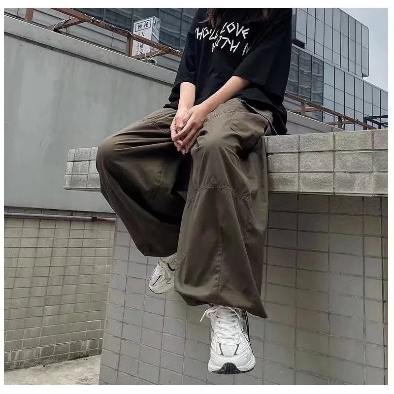 Hehope Vintage Baggy Cargo Pants Men Cotton Wide Leg Trousers Male Oversize Retro Loose Casual Japanese Streetwear Hip Hop