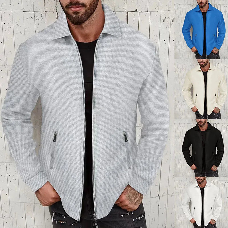 Hehope Spring Fall Coat Waffle Long Sleeve Zipper Men's Jacket High Street Casual Men's Wear