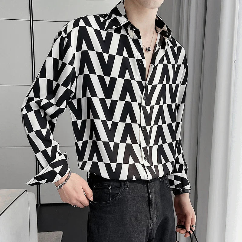 Hehope New Summer Men's Printed Shirts Oversized Clothing Casual Long Sleeve Striped Plaid Vintage Thin Draped Stretch Hawailan Blouses