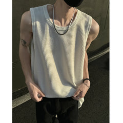 Hehope Men O-Neck Sleeveless Vertical Stripe TShirts Summer Loose Casual Tank Tops Man Fashion Oversized Singlets Male Clothing