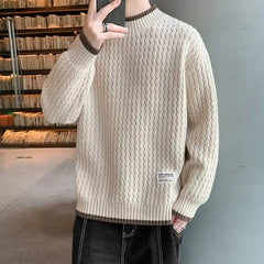 Hehope Winter Men's Sweater Round Neck Autumn Knitwear Loose Warm Pullover Solid Color Sweater Ropa Hombre