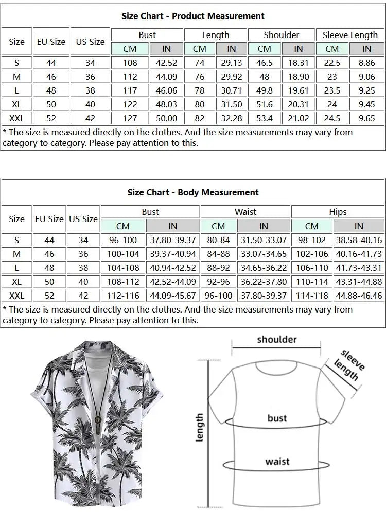 Hehope Hawaiian Shirts for Men Tropical Coconut Tree Print Short Sleeve Shirt Summer Beach Casual Button Vacation Tops