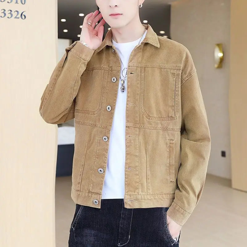 Hehope Fashion Male Jean Coats Autumn Yellow Men's Denim Jacket Button Branded Winter Low Cost G Outerwear Worn High Quality Lxury