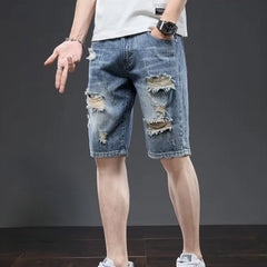 Hehope Short Jeans Pants for Men Slim Blue Skinny Man Denim Shorts Straight Ripped Retro Summer Original Distressed Harajuku Spanx Xxxl