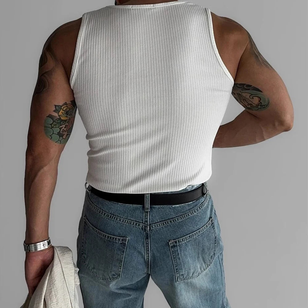 Hehope Mens Shaping Stretch Knit Vest Genderless 2024 New Fitness Sports Tight Breathable Sweat-Absorbent Solid Color Tank Top Unisex