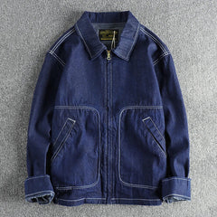 Hehope Military Style Retro Trend Washed Denim Jacket Men's Solid Color Fashion Youth Casual All-match Travel Coat Top