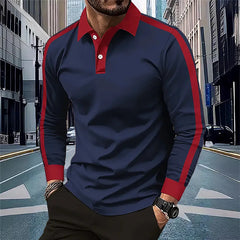 Hehope Men's Long Sleeved Polo Shirt, Spring and Autumn Casual Sports Breathable Top, Men's Fashion Patchwork Polo Shirt