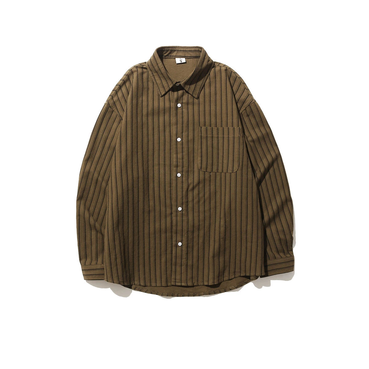 Hehope Spring Japanese Retro Brown Striped Shirts for Men and Women Loose Long-sleeved Pocket Button Lapels Casual Men Shirt Jackets