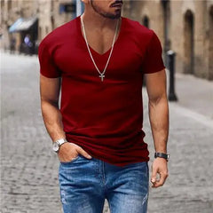 Hehope Summer Men V-neck Basic T-shirt Slim Solid Cotton Breathable Quick Dry Casual Sports Simple Versatile Bottoming Short Sleeve Top