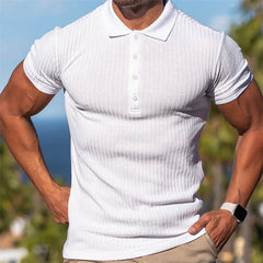 Hehope Summer Fashion Solid Ribbed Sports Polo Shirt for Men Short Sleeve Slim Fit Breathable Fitness Gym Bodybuilding Tops Ropa Hombre