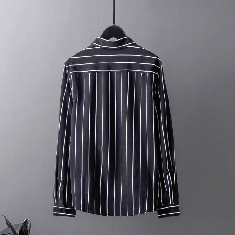 Hehope New Spring and Autumn Fashion Stripe Long Sleeve Fashion Casual Light Mature Style Design Sense Youth No Iron Shirt