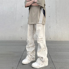 Hehope Baggy Cargo Pants Men Y2k Streetwear Bright White Straight-leg Autumn Elastic Waist Wide Leg Casual Oversized Stacked Trousers