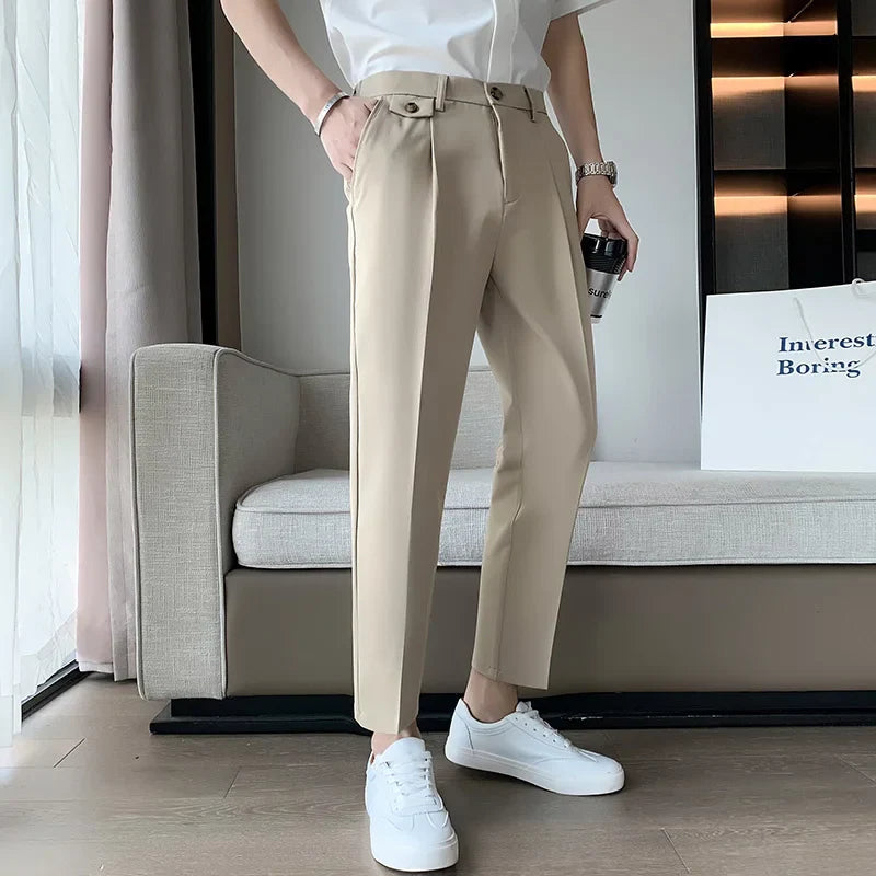 Hehope Summer Solid Color Suit Pants Men Slim Fashion Social Mens Dress Pants Korean Straight Casual Pants Mens Office Formal Pants