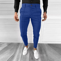 Hehope Solid Color Pleated Suit Trousers For Men Spring Autumn Casual Slim Fit Pencil Pants Mens Office Clothing Streetwear Male Pants