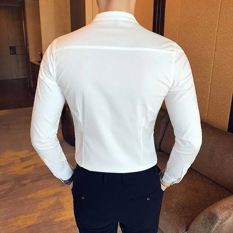 Hehope Men's Slim Shirts Spring/Summer High Quality Fashion Long Sleeve Cotton Solid Color Business Casual Men's Clothing Shirts