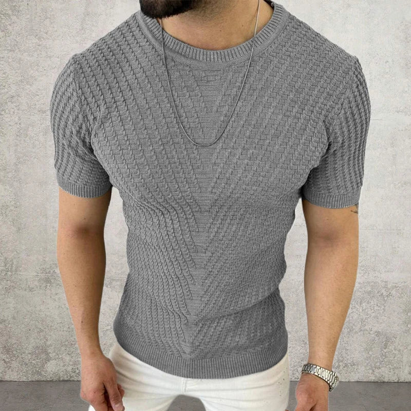 Hehope 2024 Fashion Solid Knit Tees Top Men Clothing Casual Male Arrow Jacquard Summer Shirts New Arrival Short Sleeve Pullover T Shirt