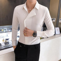 Hehope High Quality Solid Color Shirt Dress Brand New Slim Fit Men Shirt Solid  Long Sleeve Shirts Men Camisa Masculina Tuxedo Clothes