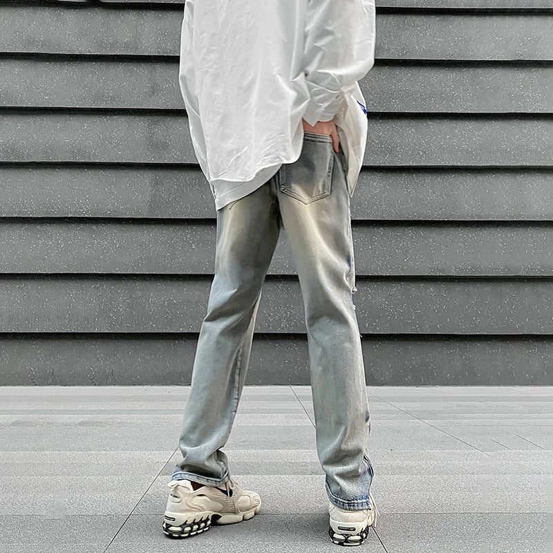 Hehope 2024 New Vintage Ripped Denim Pants Men Baggy Mid Rise Cotton Straight Leg Jeans Hip Hop Fashion Korean Summer Clothes