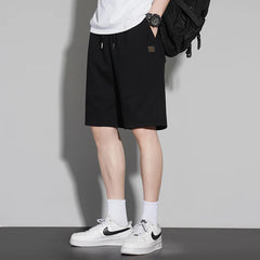 Summer Elastic Waist Lace Up Cotton Shorts Men Loose Casual Solid Color Knee Length Pants Male Fashion All-match Short Trousers