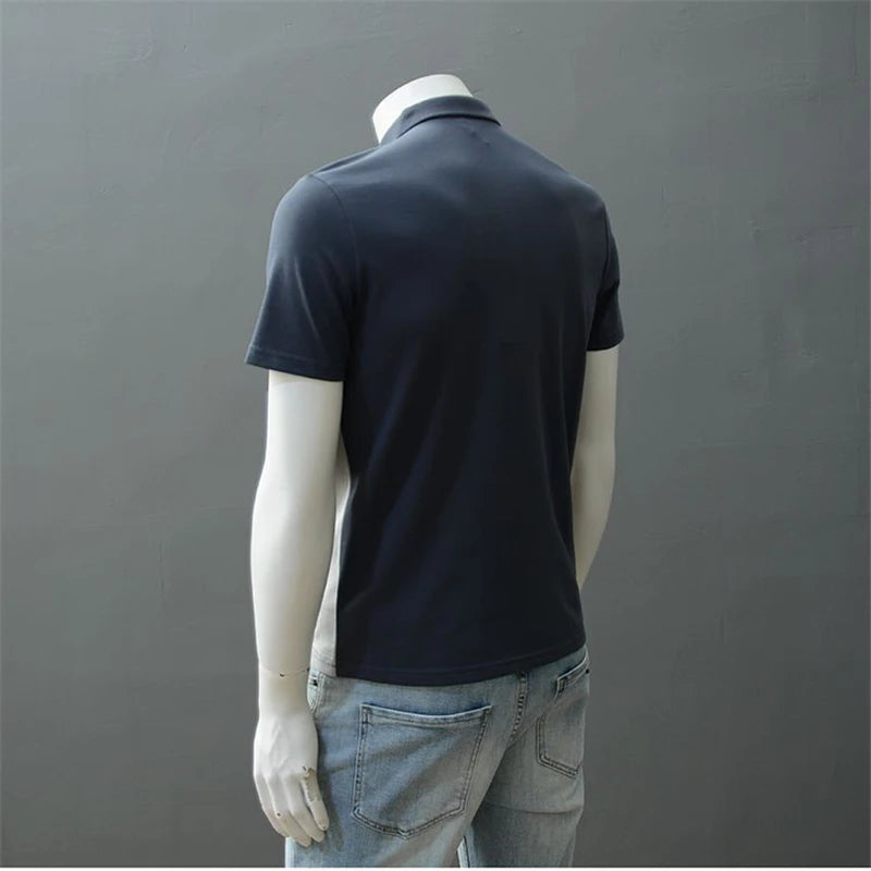 Hehope Men's High Quality Polo Collar Contrast Color Cotton T-shirts Summer Breathable Business Casual Short Sleeve Slim Tops Ropa