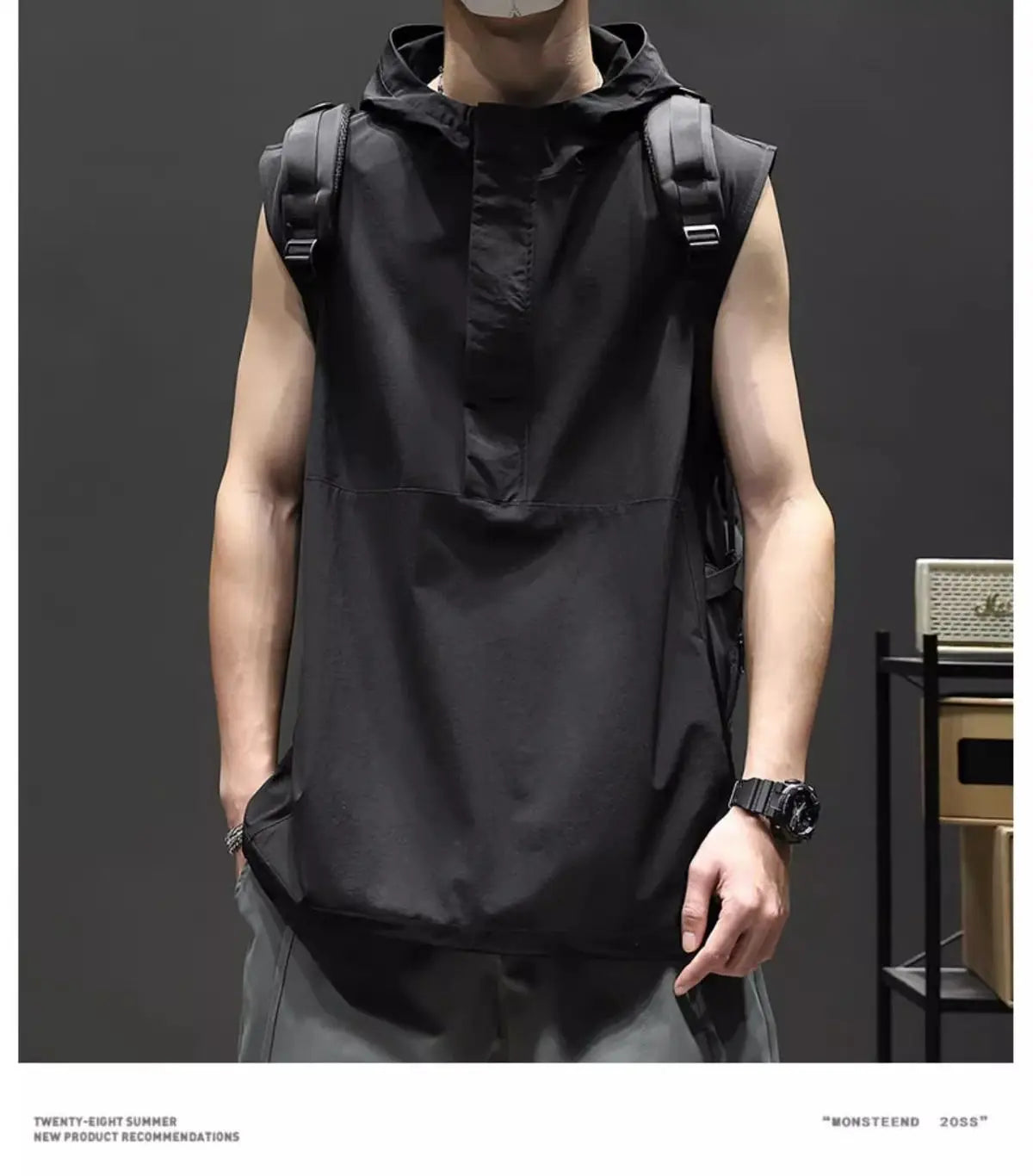 Hehope Summer Casual Pullover Shirt Tess Vest Men's Loose Sleeveless Hooded Cool Boy Versatile Sports Tops Solid Undershirt