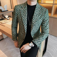 Hehope Autumn Winter Corduroy Flower Blazers Men Slim Fit Casual Suit Jacket Casual Suit Jacket Wedding Business Dress Coat Streetwear