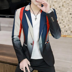 Hehope Slim Fit Blazer for Men Spring New Fashion Casual Striped Print Slim Fit Mens Formal Suit Jacket Blazers Brand Men Clothing