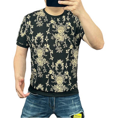 Hehope Brand Luxury Printed Men's T-shirt Summer Round Neck Short Sleeved Casual T-shirt Social Streetwear Nightclub Tees Male Clothing