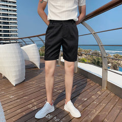 Hehope Mens Striped Shorts Summer British Style Slim Five-point Trousers High Quality Fashion Casual Trend Mens Clothing Shorts