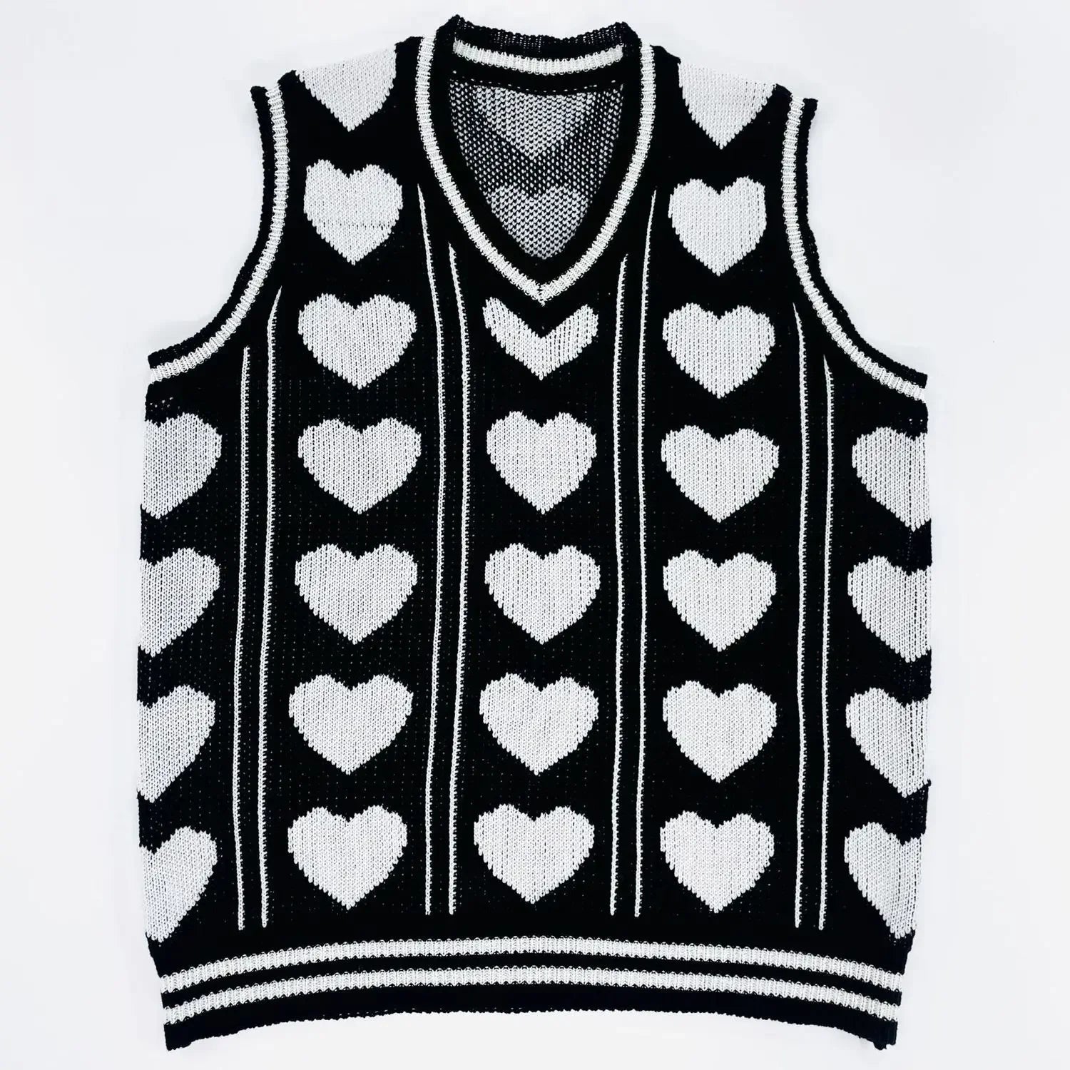 Hehope Man Clothes Waistcoat Vest Heart Knitted Sweaters for Men Print Sleeveless Cute Graphic New in 90s Vintage Street S Neck Cotton