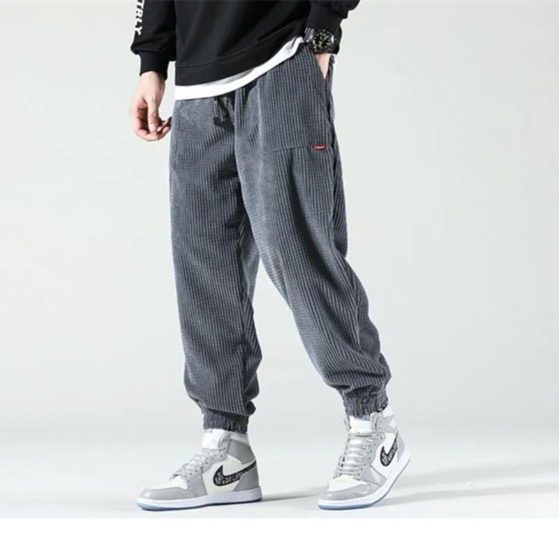 Hehope Autumn and winter trend men's corduroy corduroy pants Japanese Waffle loose casual pants long pants