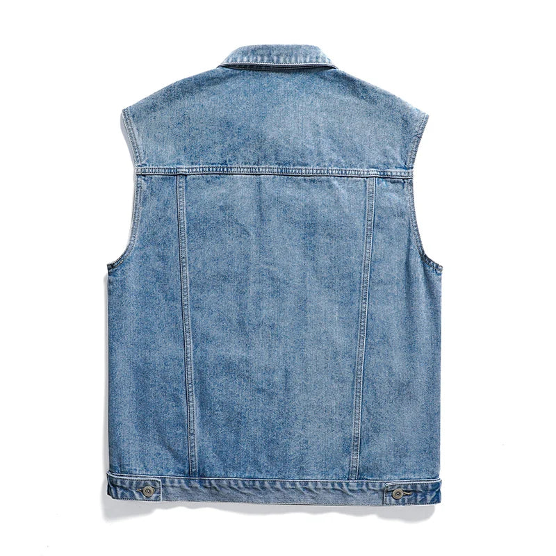 Hehope Spring New Men's Blue Denim Vest Loose Retro Multi-pocket Student Jacket Sleeveless Vest Jacket Brand Men's