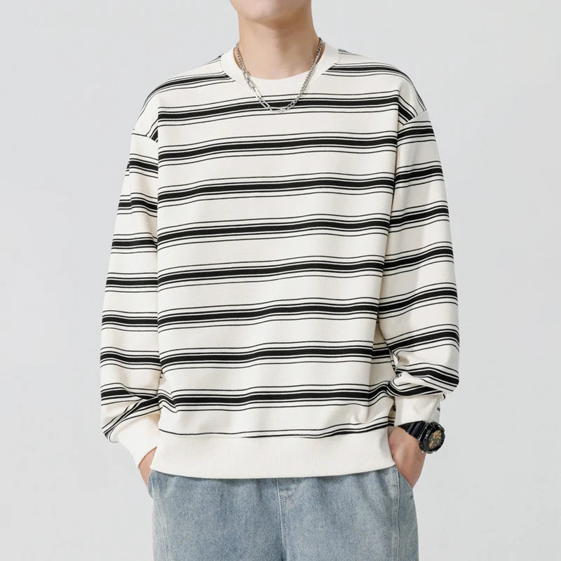 Hehope Brand Black White Striped Sweatshirt Male O Neck 2024 Autumn Winter New Sweatshirt Man Loose Classics Korean Streetwear