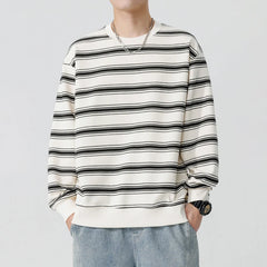 Hehope Brand Black White Striped Sweatshirt Male O Neck 2024 Autumn Winter New Sweatshirt Man Loose Classics Korean Streetwear