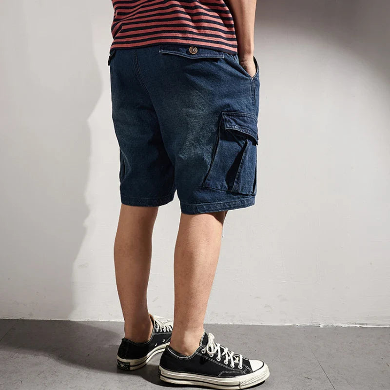 Hehope Summer Retro Casual Pants for Old Tooling Denim Shorts Men's Loose Versatile Five-point Pants