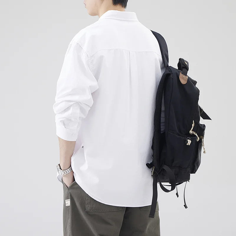 Hehope Spring and autumn new fashion men retro simple shirt with loose cargo casual shirt coat